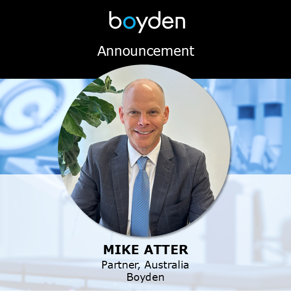 We’re pleased to welcome Mike Atter as Partner, Boyden Australia.

With 20 years in international executive search, Mike specializes in Healthcare &amp; Life Sciences and has a strong track record in senior-level leadership searches.

Welcome Mike >> boyden.com/mike-atter/