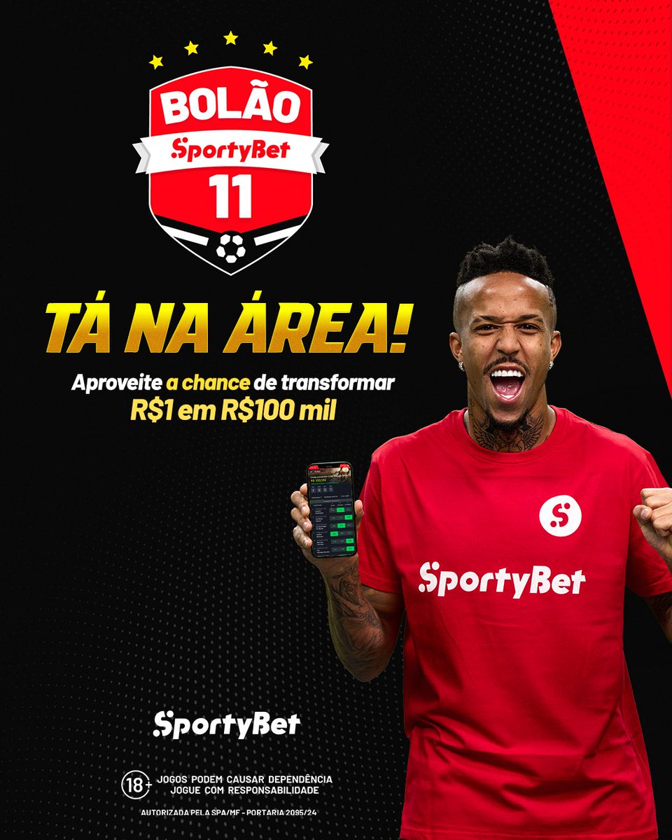 edermilitao's tweet image. ⚽ Bora pro Bolão Sporty 11!
Com só R$1 dá pra entrar na resenha e disputar até R$100.000 toda semana 🔥
É só mandar bem nos palpites dos 11 jogos que a SportyBet escolheu.
👉Acertou 11? Prêmio principal na mão.
👉 Acertou 10 ou 9? Também tem prêmio!
E se tiver na correria, usa…