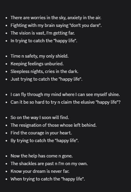 I've made some more relatable changes
to one of the songs,
that I like to listen to
"Morning Star",
that reflect the struggles of (mine)
mental health and where I am now 🥰 .

What do you <a href="/recovery_your/">lets heal and recover</a> think?