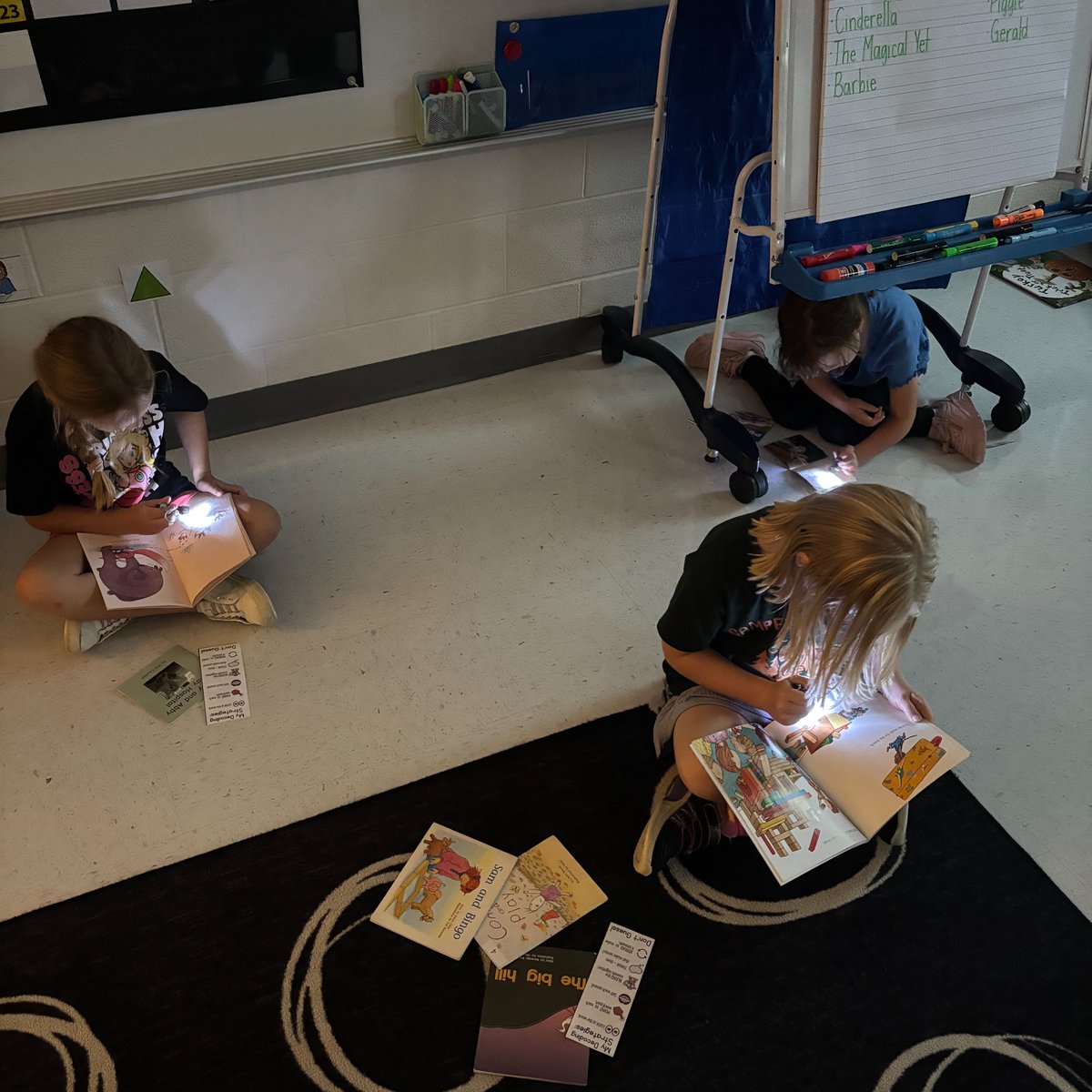 LRSDWildcats's tweet photo. When the rain came, Miss Scheer’s 1st grade class brought the light—reading with flashlights made story time extra fun earlier this week! #WeAreLR https://t.co/6oW7vDe2vM