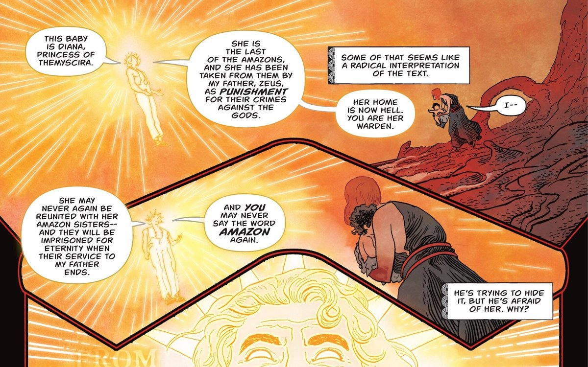 “she [diana] has been taken from them by zeus as punishment for their crimes against the gods. and they will be imprisoned for eternity.”

a lot of you guys skipped that part in the *first* issue if you believed the amazons were all dead in the absolute universe.