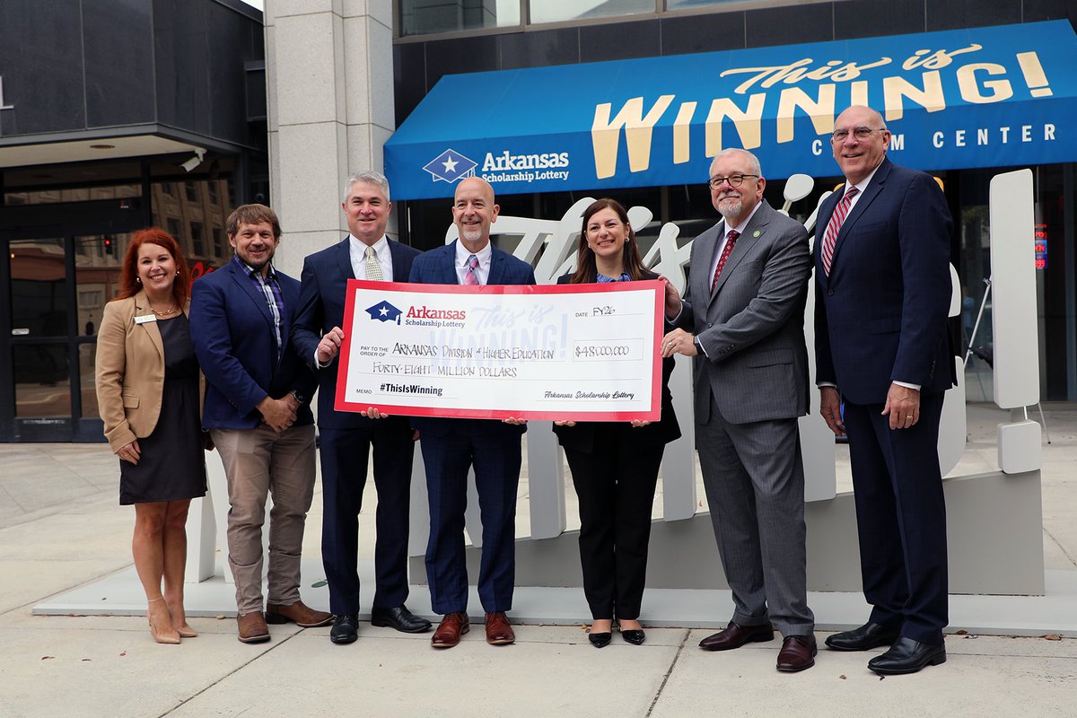 Arkansas Division of Higher Education (@arkhighered) on Twitter photo Today was a historic day! During a press conference <a href="/MyARLottery/">Arkansas Scholarship Lottery</a> presented a check to ADHE for $48 million. This marks the largest scholarship fund transfer in ASL history and represents a powerful investment in Arkansas students. Check it out: youtu.be/4r2oFg6ntug Today was a historic day! During a press conference <a href="/MyARLottery/">Arkansas Scholarship Lottery</a> presented a check to ADHE for $48 million. This marks the largest scholarship fund transfer in ASL history and represents a powerful investment in Arkansas students. Check it out: youtu.be/4r2oFg6ntug