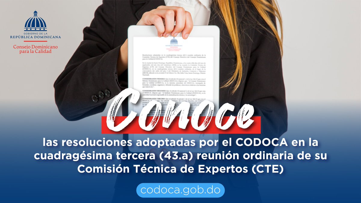 📌 El CODOCA reafirma su compromiso con la excelencia y el fortalecimiento del Sistema Dominicano para la Calidad (SIDOCAL).

Accede a través del siguiente enlace:
codoca.gob.do/wp-content/upl…