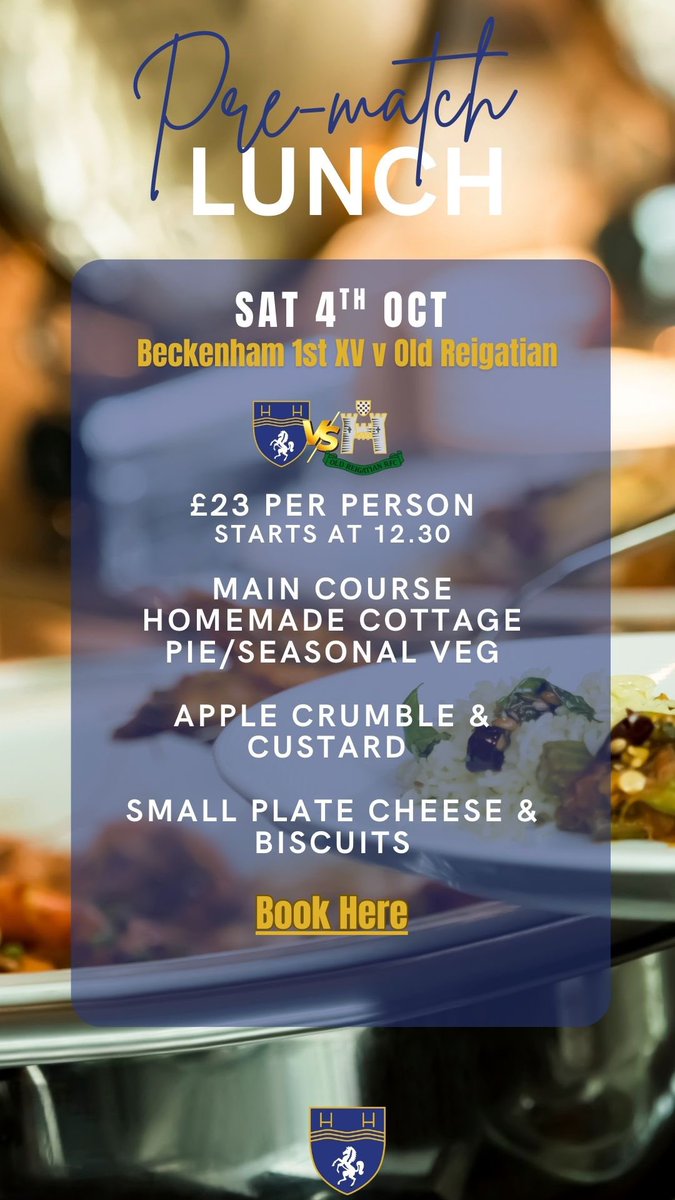 Beckenham RFC (@beckenhamrfc) on Twitter photo No senior fixtures this week.
Sat 4th October 
1XV v Old Reigatian KO 3pm
Prematch 3 course lunch  £23 
For Plewsy- he loved a lunch, so join us to raise a glass. Link to book:
my.hdscloudapps.com/event/yofkfD2p…
#blueandgold #beckenhamrfc No senior fixtures this week.
Sat 4th October 
1XV v Old Reigatian KO 3pm
Prematch 3 course lunch  £23 
For Plewsy- he loved a lunch, so join us to raise a glass. Link to book:
my.hdscloudapps.com/event/yofkfD2p…
#blueandgold #beckenhamrfc