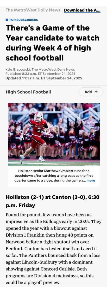 KenDunn7's tweet image. The @MetroWestSports Pregame news for tomorrow's Holliston Panther Football game at Canton.  GO PANTHERS!!!  
@HollistonAD @HollistonFBall @HollistonFBAlum @HollistonFD @HCATFootball @hcattv