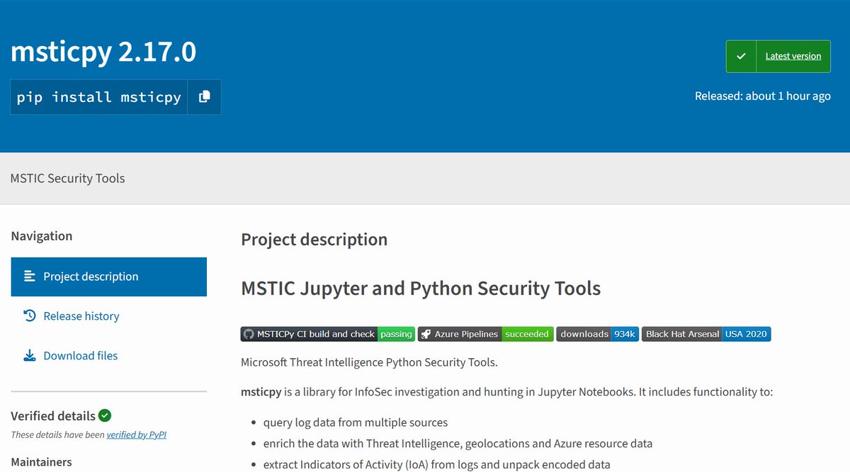MSTICPy v2.17.0 released
- new RRCF outlier detection
- AWS extension for Prisma Cloud AWS
- Update Defender Auth to OAuth v2 and fix bugs
- Python 3.12 support
More details here github.com/microsoft/msti…
<a href="/msticpy/">msticpy</a>
