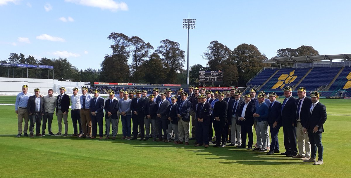 BattersbyDave's tweet photo. Great to see the @GlamCricket former players out on pitch at lunch today wearing their new numbered caps @alanwilkins22 @lloyddl2010 @mattmaynard25 @stevenmonkhouse @sch60 https://t.co/UAmZ3rPcsS