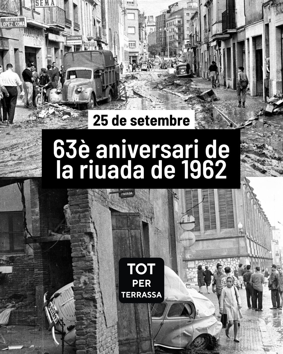 ⚫️ El 25 de setembre de 1962 #Terrassa va viure una tragèdia que mai no oblidarem.

🕯️63 anys després, el record continua viu: memòria i dignitat per les víctimes, i responsabilitat per construir un futur més segur.