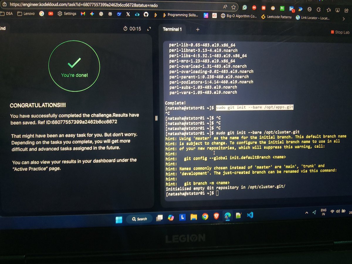 yash_aditya_sri's tweet photo. #100DaysOfDevop
@KodeKloudHQ @github
✅Day2: Setup Git repository on storage server.
- Gave linux lab test on @KodeKloudHQ
platform, but not able to pass it in first attempt, need to revise the concept again🫠.#LearningInPublic #devops #sre #linux #nginx #devopsinterview #cloud https://t.co/QhuHCzLlvh