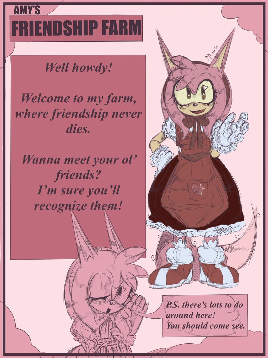 this amy looked cute so I drew her meeting my sonic oc C: