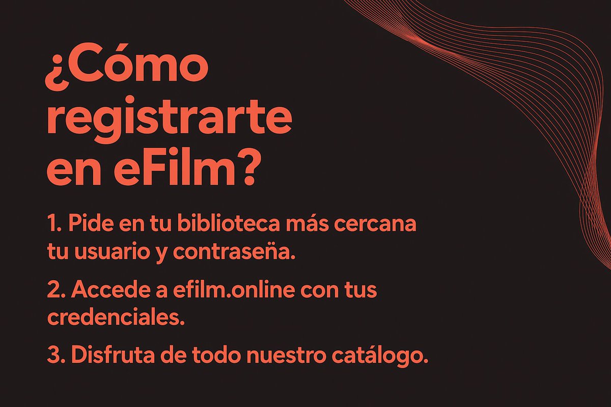 ¿Quieres ver miles de pelis GRATIS en eFilm?
Así de fácil ⬇️
1️⃣ Pide en tu biblioteca usuario y contraseña
2️⃣ Entra en 👉efilm.online
3️⃣ ¡Disfruta del catálogo sin límites!