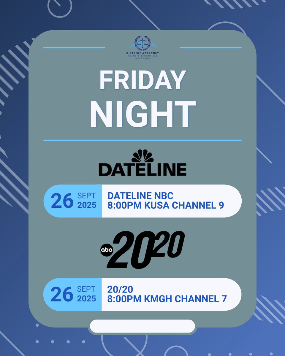 This Friday, Dateline NBC and 20/20 spotlight the tragic murder of Kristil Krug in Broomfield. Our office, alongside the Broomfield Police Department, secured a first-degree murder conviction for Daniel Krug, delivering justice for Kristil and her family.