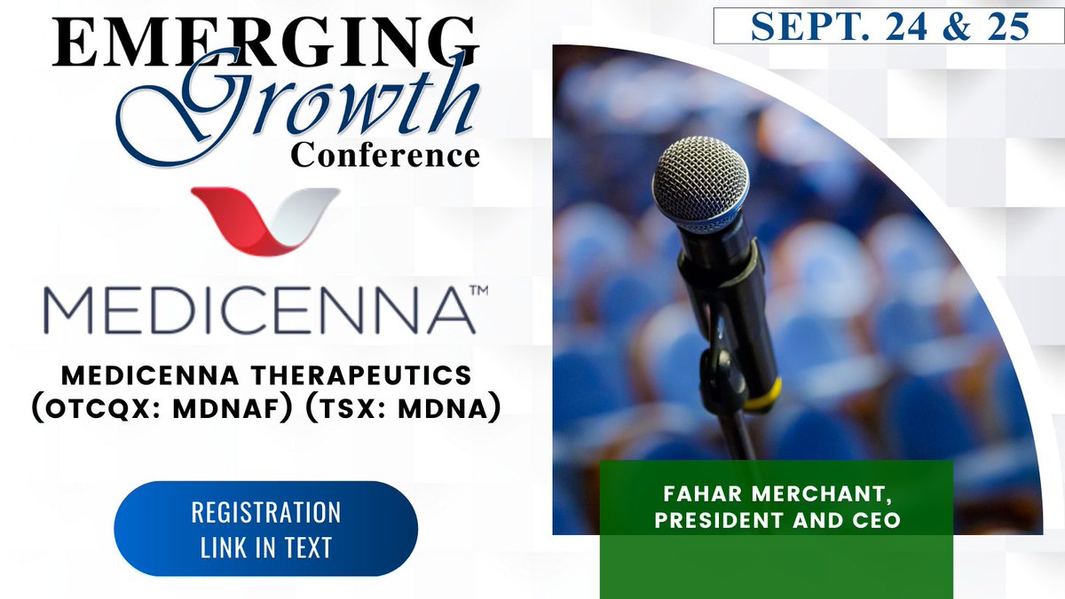 $MDNAF $MDNA Live Emerging Growth Conference in 15 minutes
<a href="/Medicenna1/">Medicenna</a> 

Live Stream:
goto.webcasts.com/starthere.jsp?…

Questions for the Company? Questions@EmergingGrowth.com

Presenting Today:
$SBC
$AUTR
$FRSPF $PHOS
$TIVC
$QQCMF $QQQ
$IMRFF $IMR
$STKXF $SKP
$VANI
$LCTC
$JAGX
$OMEX