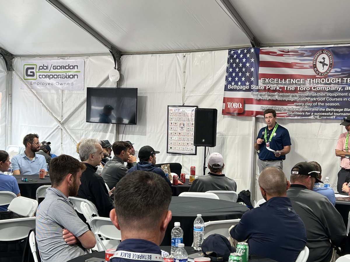 It’s #RyderCup week! Andrew Wilson, superintendent at Bethpage Golf Course, meets with the incredible grounds crew making championship conditions a reality. Proud to stand with this year’s grounds crew team as a sponsor.  #PBIGordonTurf