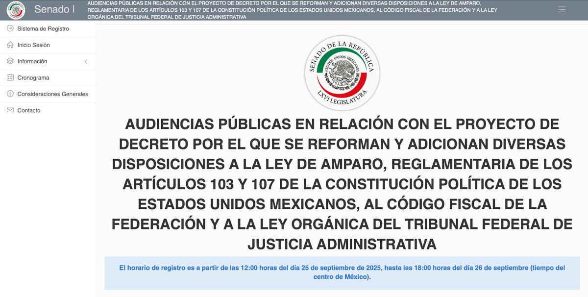 Ya pueden consultar las bases y registrarse para participar en las consultas públicas sobre la Ley de Amparo que el <a href="/senadomexicano/">Senado de México</a> realizará el próximo lunes y martes. La convocatoria está abierta desde ahora y cerrará mañana a las 18 horas. Tu participación es muy importante,
