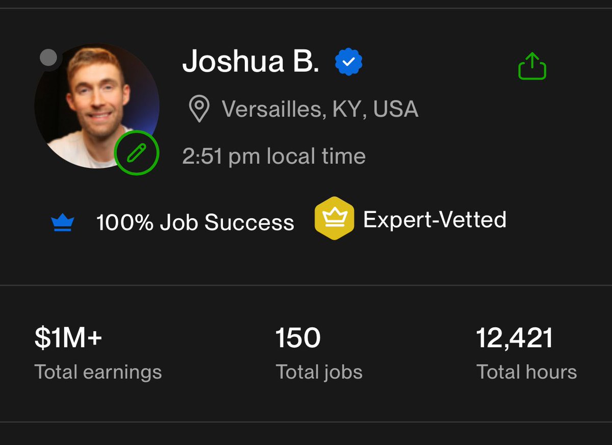 JoshBurnsTech's tweet image. Shoutout to Upwork and YouTube for making my dreams come true ❤️