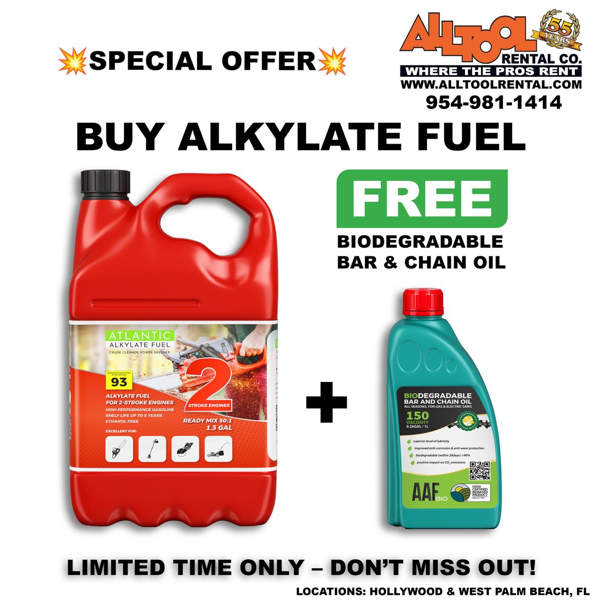 alkylatefuel's tweet photo. ⚡ SPECIAL OFFER at Alltool Rentals! ⚡
Buy Atlantic Alkylate Fuel for your 2-stroke engines and get a FREE Biodegradable Bar &amp; Chain Oil 🌿
✅ High-performance, ethanol-free fuel
✅ Eco-friendly chain oil
🕒 Limited time only – don’t miss out!
👉 https://t.co/upZkOHCZWz
#fuel https://t.co/ZTO7NpwYtZ