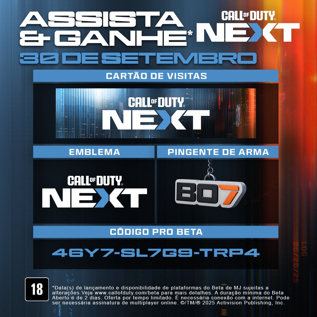 Sintonize no #CODNext e ganhe recompensas 🎁

Assista à transmissão do #CODNext no Twitch por 1 hora e receba um código de acesso antecipado para o Beta de #BlackOps7!