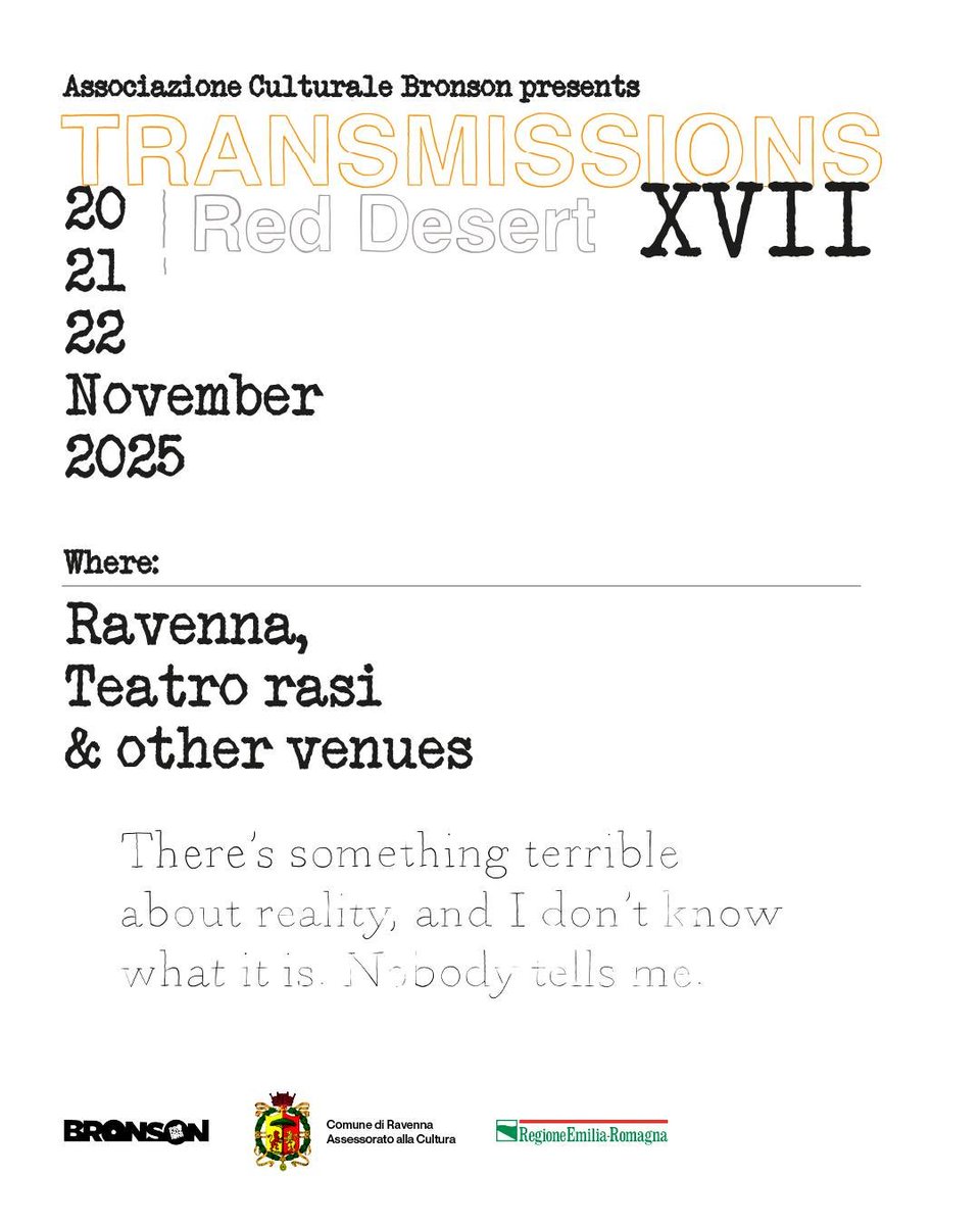 Torna a Novembre Transmissions Festival. Il tema di quest'anno è il "Deserto Rosso", inevitabile che nella line-up ci fosse anche Adriano Zanni che del Deserto Rosso colleziona suoni e immagini da più di 20 anni.