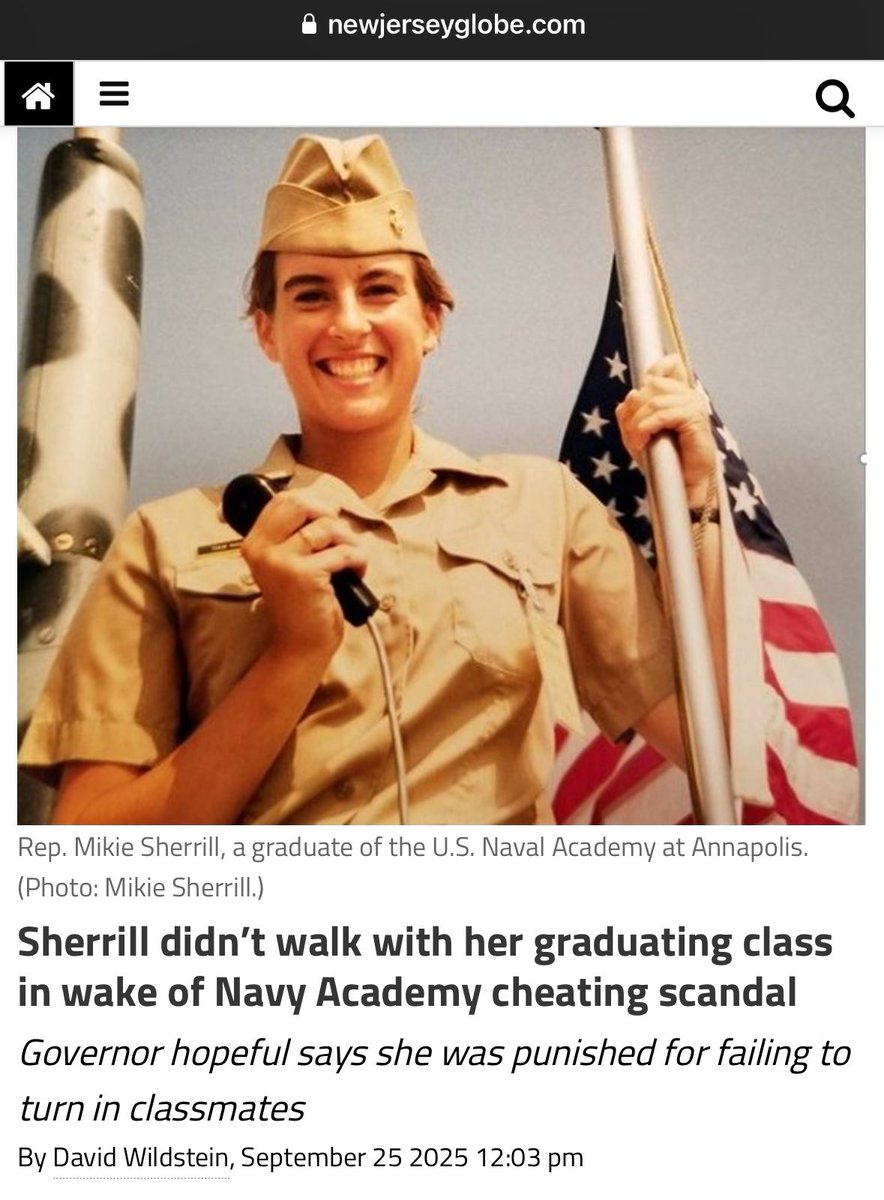 New Jersey Dem Gubernatorial candidate Mikie Sherrill is having a really bad week.

Not only did she get exposed for making $7M stock trading in Congress…

A cheating scandal in the Naval Academy prevented her from walking at graduation.

Oh, and she’s not even from New Jersey.