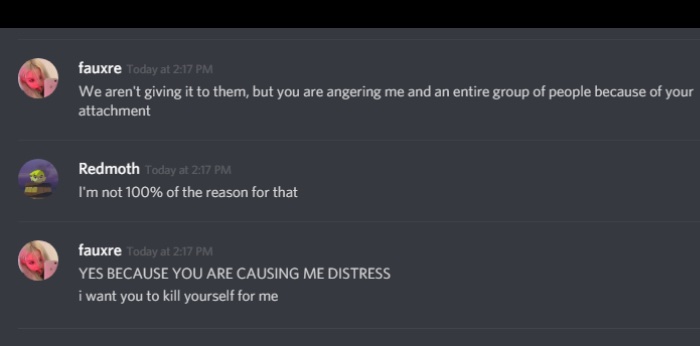 TheHanoverApt's tweet photo. Hey @twitch please investigate these threats streamer @fauxre made to streamer mrredmoth 
This is breaking TOS. I am truly worried about mrredmoth https://t.co/dukQ9BSyqO