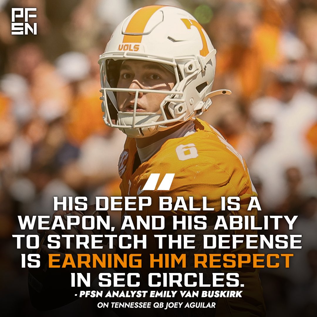 Joey Aguilar is the 5th-highest-graded player in our College QB Impact metric this season. 🎯

The <a href="/Vol_Football/">Tennessee Football</a> QB’s numbers through 4 games:

🍊281.0 passing yards per game 
🍊 13 total TDs
🍊 +0.58 pressured EPA per dropback
🍊90.2 PFSN College QBi grade