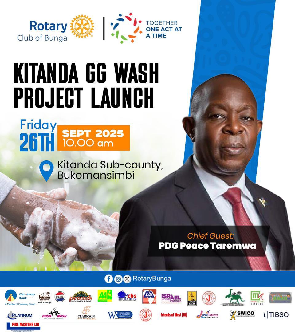 We warmly invite you as we’re  Launching &amp; handing over the Community Water Supply Project with Gali Water Co. Ltd 🚰

In partnership with RC Muyenga Breeze, RC Sunday Sunset &amp; RC Kansanga.

#WaterForAll #PeopleOfAction