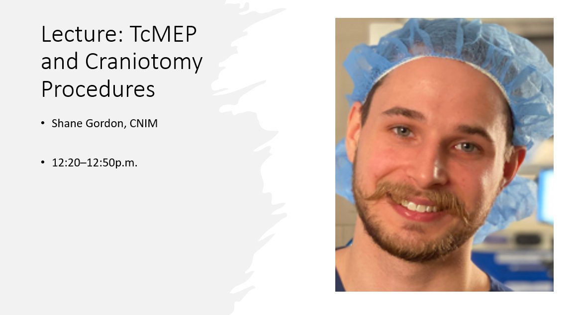 ProcircaCCN's tweet image. TcMEP &amp;amp; craniotomy procedures – Shane Gordon highlights motor evoked potential applications. #ionm #neurophysiology