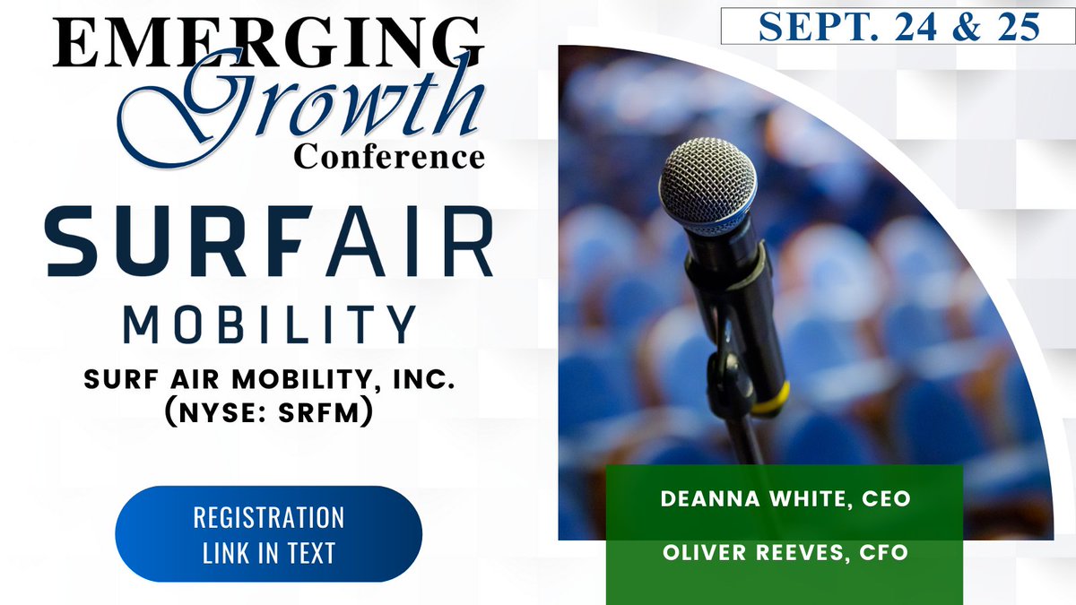 $SRFM Live Emerging Growth Conference in 15 minutes
<a href="/SurfAir/">Surf Air</a> 

Live Stream:
goto.webcasts.com/starthere.jsp?…

Questions for the Company? Questions@EmergingGrowth.com

Presenting Today:
$SBC
$AUTR
$FRSPF $PHOS
$TIVC
$QQCMF $QQQ
$IMRFF $IMR
$STKXF $SKP
$VANI
$LCTC
$JAGX
$OMEX
$MDNAF $MDNA