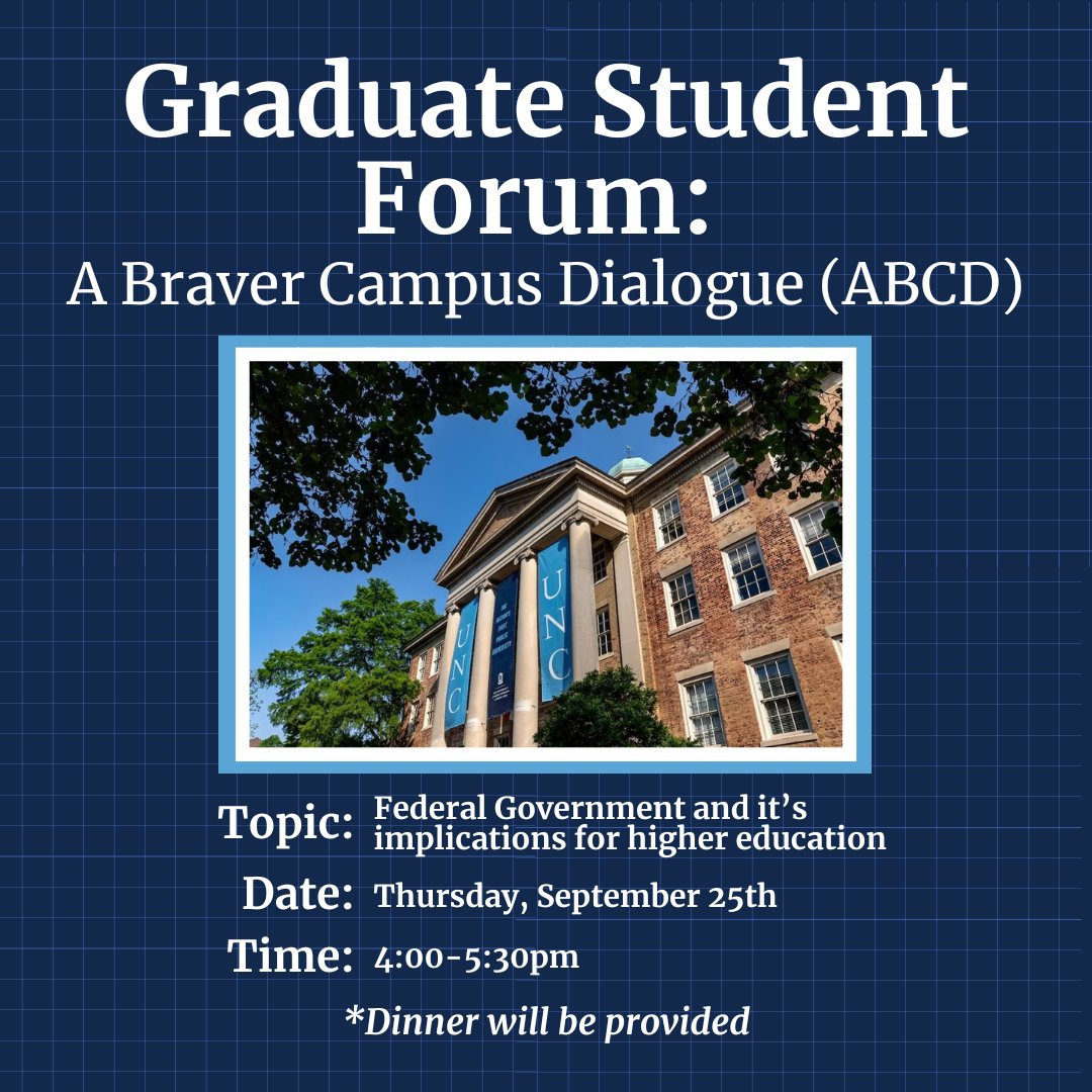 UNCSCILL's tweet image. SCiLL ‘s Program for Public Discourse (at PPD) is delighted to sponsor A Braver Campus Dialogue (ABCD) on the federal government’s role in higher ed in collaboration with the College Discourse and Debates Alliance. Graduate students, don’t miss this chance to engage in thoughtful…