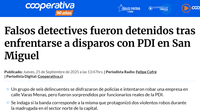 Quiero destacar el rápido y coordinado trabajo de nuestra Dirección de Seguridad junto a la <a href="/PDI_CHILE/">PDI Chile</a>, que permitió una eficaz respuesta frente a un grave robo con violencia ocurrido en la comuna. 

Gracias a la oportuna denuncia realizada al 1456 y al despliegue inmediato de