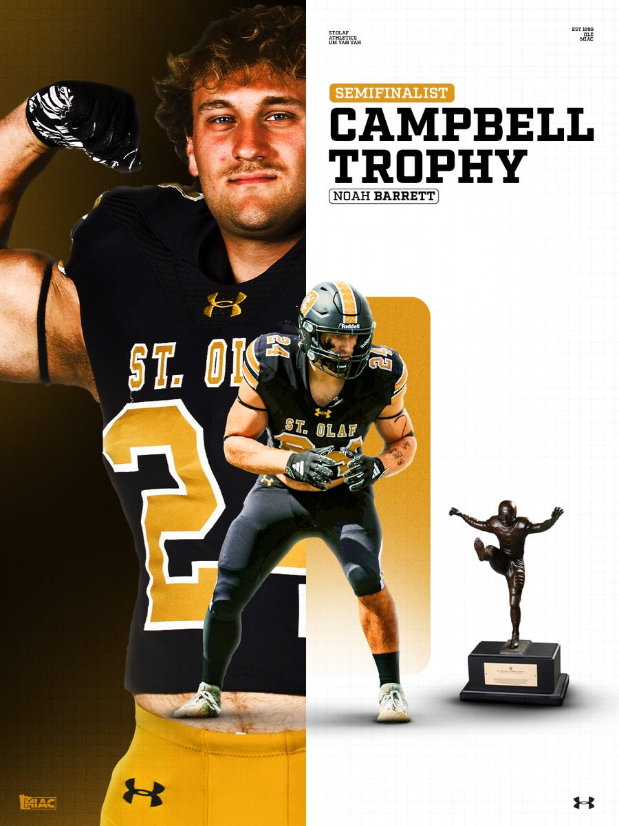 StOlafAthletics's tweet image. 𝐒𝐜𝐡𝐨𝐥𝐚𝐫. 𝐋𝐞𝐚𝐝𝐞𝐫. 𝐒𝐞𝐦𝐢𝐟𝐢𝐧𝐚𝐥𝐢𝐬𝐭.✨

@StOlafFB's Noah Barrett was one of 33 #NCAAD3 student-athletes named a semifinalist for the @NFFNetwork William V. Campbell Trophy!

RELEASE: athletics.stolaf.edu/news/2025/9/25…

#UmYahYah | #OlePride | #d3fb