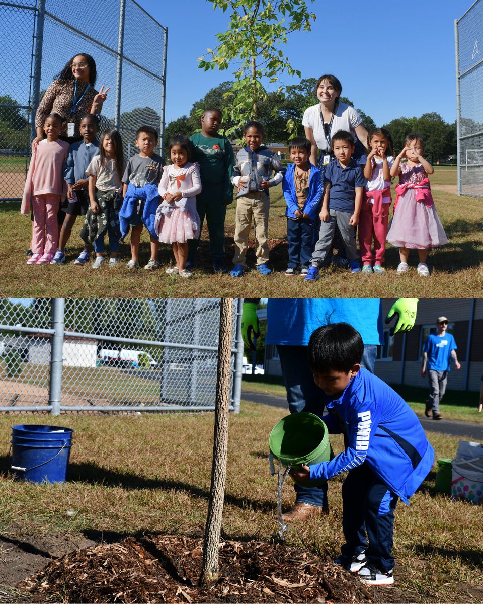 TreeTrust's tweet image. Thanks to CenterPoint Energy, every Garden City Elementary classroom planted a tree through Learning with Trees™! 🌳 Students even gave them names—our fave: Cappuccino Leaf-o-rino. ☕