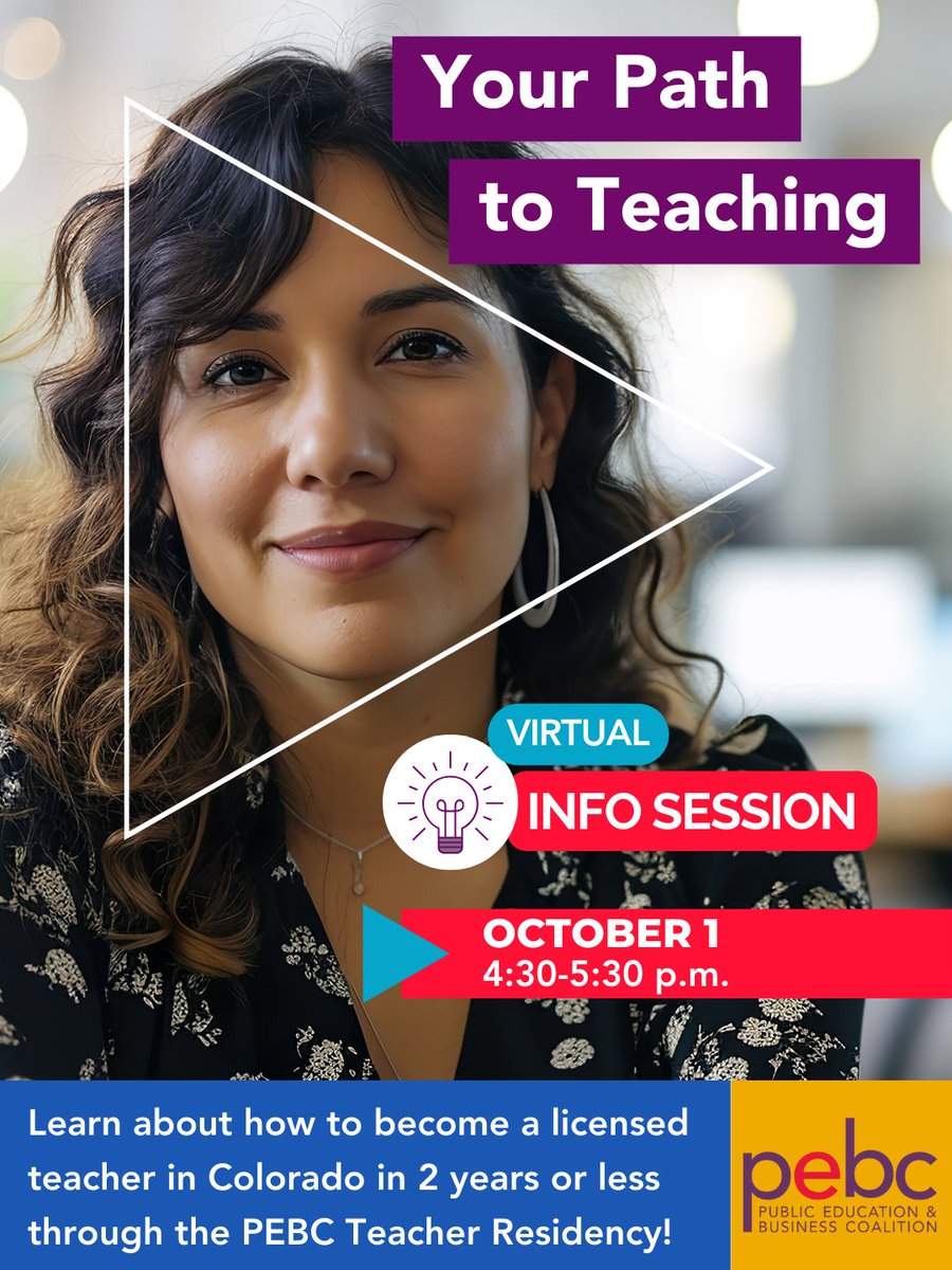 Your future career awaits! Join us Oct. 1, 4:30-5:30 online to learn how to become a licensed teacher in Colorado. Sign up now: pebc.org/teacher-prepar… Questions? Call 303-861-8661 or email admissions@pebc.org