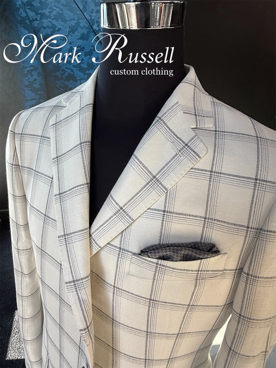 Mark Russell Custom white &amp; gray windowpane jacket — timeless elegance, perfect for any occasion