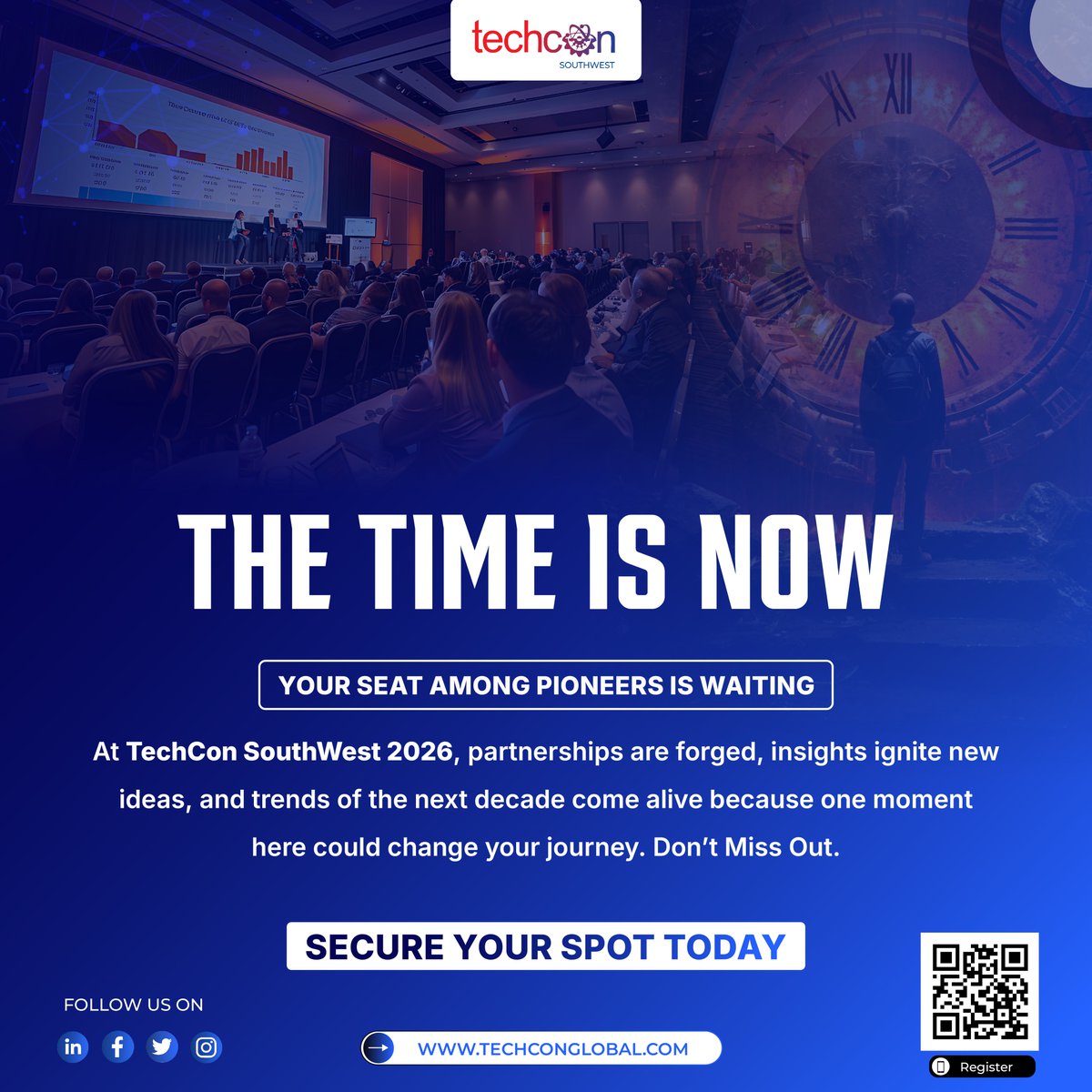 TechCon_Global's tweet image. ⏰ The time is now!
At TechCon Southwest 2026, pioneers, investors & innovators unite to spark ideas, forge partnerships & ignite trends that will define tomorrow. 🚀
👉 Don’t miss your chance: techconglobal.com
#TechConSouthwest2026 #TheTimeIsNow #AustinInInnovation…
