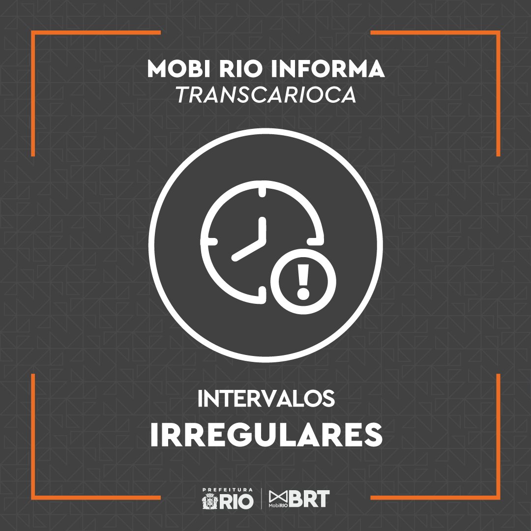 BRTMobiRio's tweet image. A #MobiRio informa que, devido a uma carreta atravessada na calha do corredor Transcarioca, na altura da estação Santa Efigênia, no sentido Madureira, as seguintes linhas estão com intervalos irregulares:

46 - Penha x Alvorada
35 - Madureira x Alvorada Parador
40 - Madureira x…