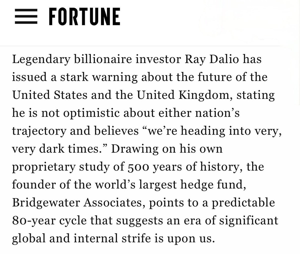 ☕BREW: Ray Dalio: "Stiamo entrando in tempi molto, molto bui"