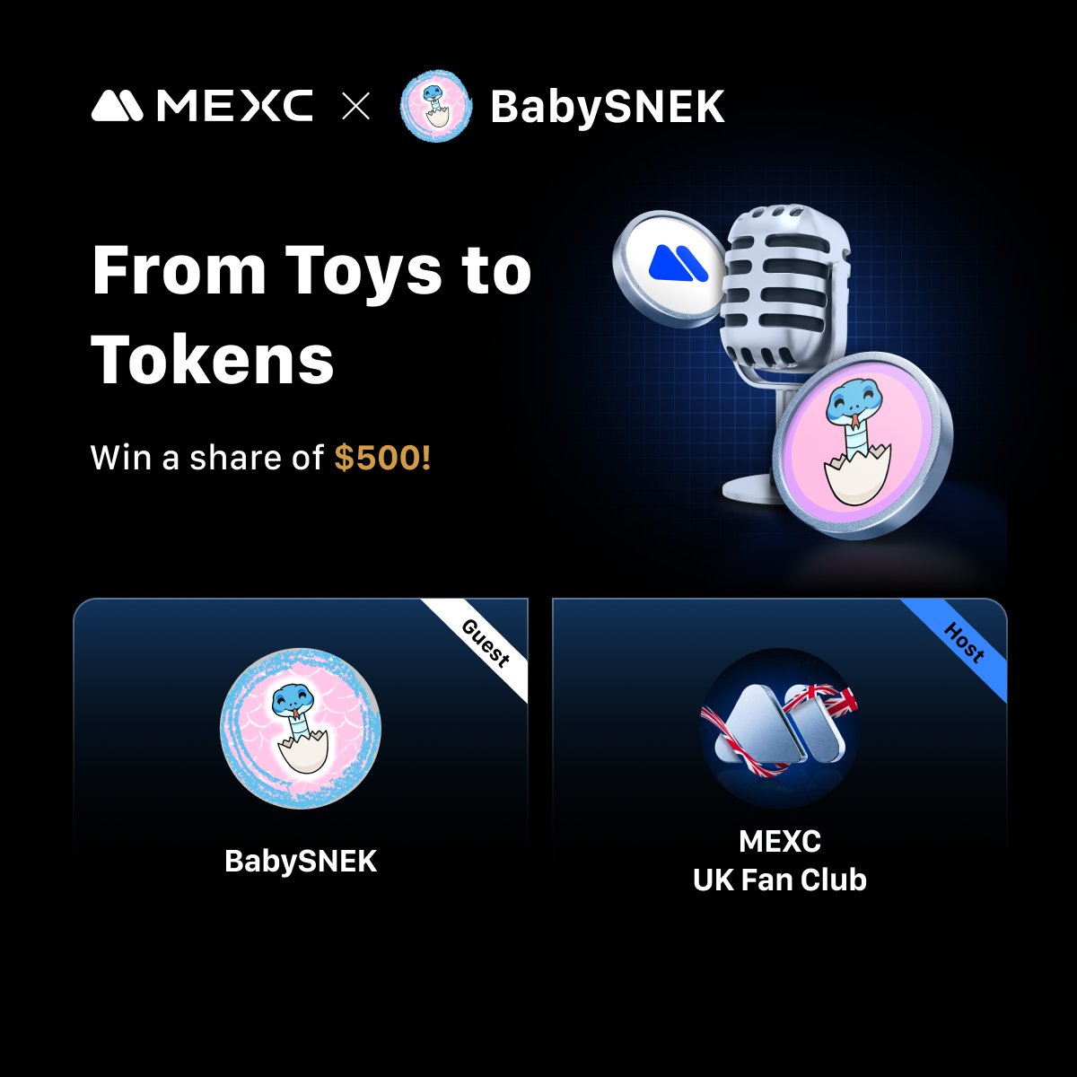 🔥Get ready for our AMA with @babysnektoken! 🐍

🚨We're giving away $500 in $BBSNEK to our community!
🔗AMA Space Link: x.com/i/spaces/1YqJD…
📆Date &amp; Time: Oct 5th, 1:00 PM (UTC+1)

Join us to discuss how they are connecting crypto with real-world items and making it easy for
