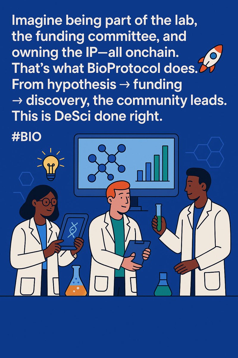 Meetparii's tweet image. Imagine being part of the lab, the funding committee, and owning the IP—all onchain. That’s what BioProtocol does. From hypothesis → funding → discovery, the community leads. This is DeSci done right. 🚀 #BIO 

Join the movement,follow @BioProtocol 
#ScienceForEveryone