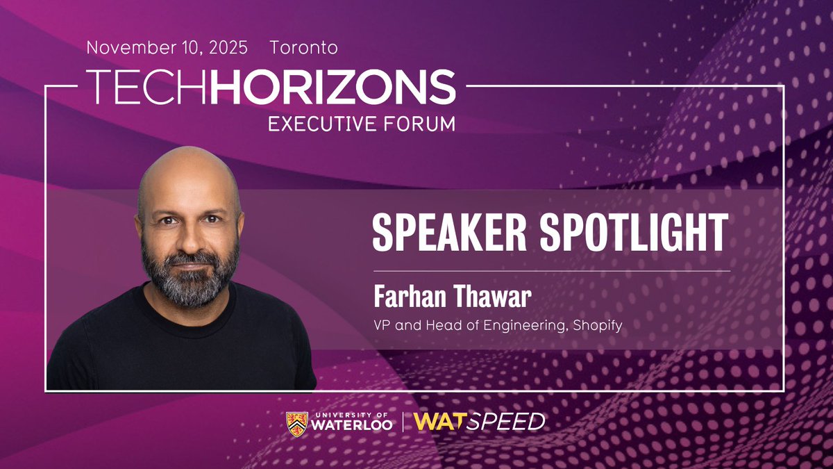 From co-founding Helpful.com to leading engineering at <a href="/Shopify/">Shopify</a>, Farhan Thawar has built a career at the forefront of tech and entrepreneurship.

Hear him at #TechHorizons on Nov 10 in Toronto.

🎟️ Get tickets: uwaterloo.ca/tech-horizons-…