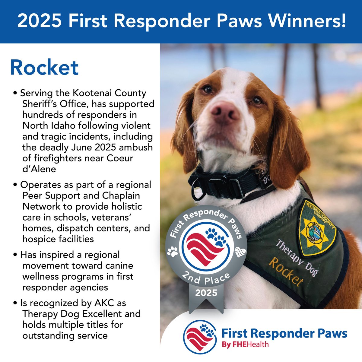 FHEHealth's tweet photo. ππThe winners of the 3rd annual #FirstResponderPaws Therapy Dog Award are:π1st Place: @LASDHQ therapy dog, πͺπΆπΉπΉπΌππ―πΏπΌπΌπΈ!π2nd Place: Kootenai Co. Sheriffβs Off. #therapydog, π₯πΌπ°πΈπ²π! Thx to this yearβs participants!https://t.co/u70PbT6v6z @OscarTherapyDog @Chewy https://t.co/M5WrJBIx2R