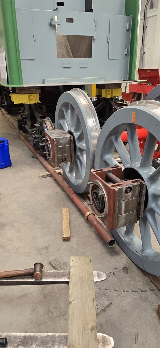 Following Timken visiting DLW to fit the roller bearings to the tender wheel sets, the axle boxes have now been fitted by the staff and volunteers. The next step will be to install the wheels into the tender frames before the tank can be lowered on &amp; checked for clearance &amp; fit.