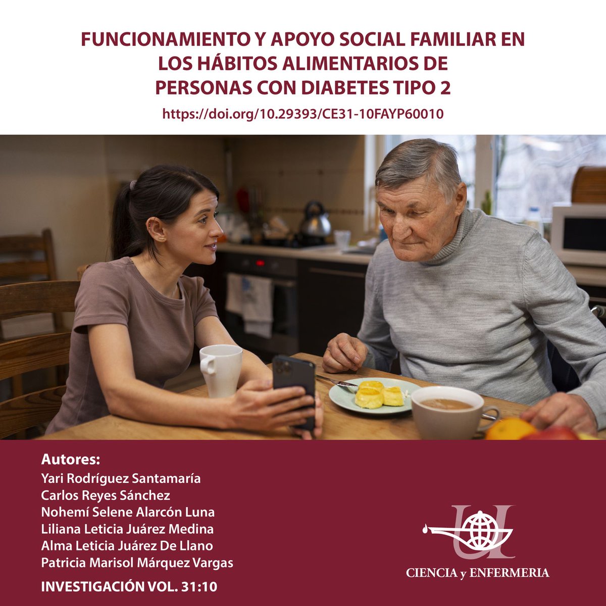 🎯 Nueva Investigación Publicada (Volumen 31):
 Funcionamiento y apoyo social familiar 👨👩👧👦 en los hábitos alimentarios de personas con diabetes tipo 2

 👉 [doi.org/10.29393/CE31-…]
 
 #diabetestipo2 #SaludFamiliar #HábitosAlimentarios #InvestigaciónMexicana #ApoyoFamiliar