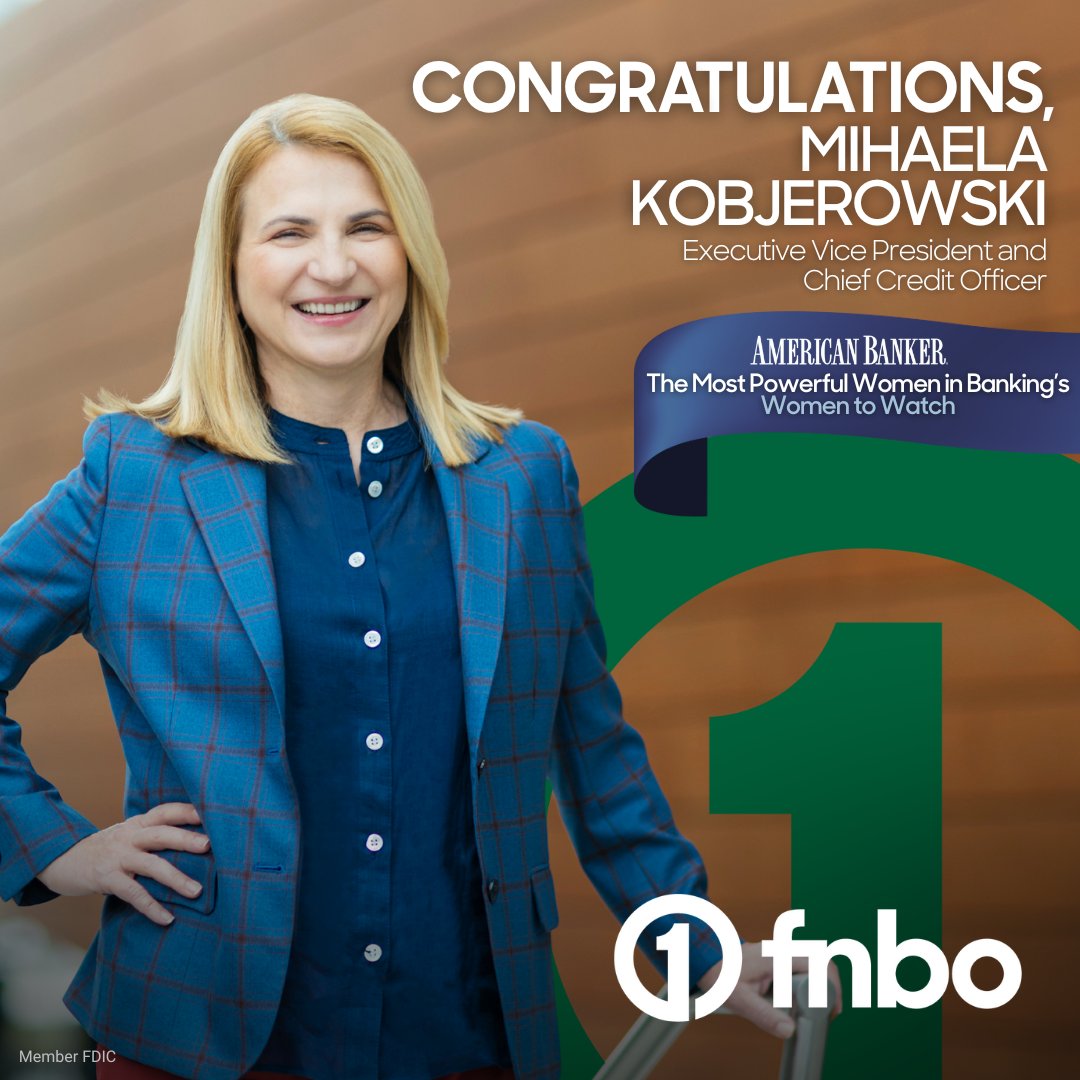 fnbo's tweet photo. Congratulations to EVP & Chief Credit Officer Mihaela Kobjerowski on being named one of American Bankerβs Most Powerful Women in Banking: Women to Watch! π #FNBO #WomenInBanking https://t.co/UKNlpHbHxr
