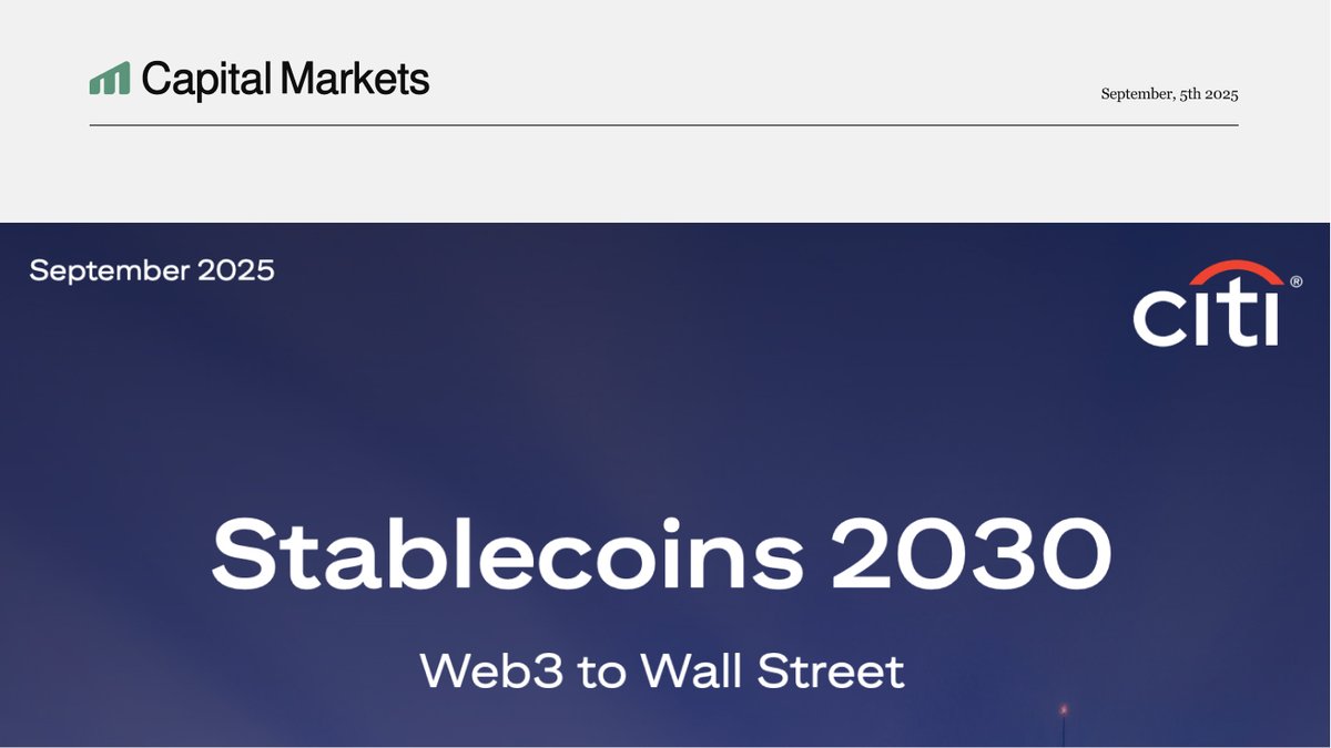 $200 billion bank <a href="/Citi/">Citi</a> publishes Stablecoin 2030 report ft. <a href="/nickducoff/">Nick Ducoff</a> from <a href="/SolanaFndn/">Solana Foundation</a>:

"High TPS demonstrates the capacity for stablecoins to move at speed, but delays [in traditional systems] often come from layers of compliance, checks, and settlement processes."