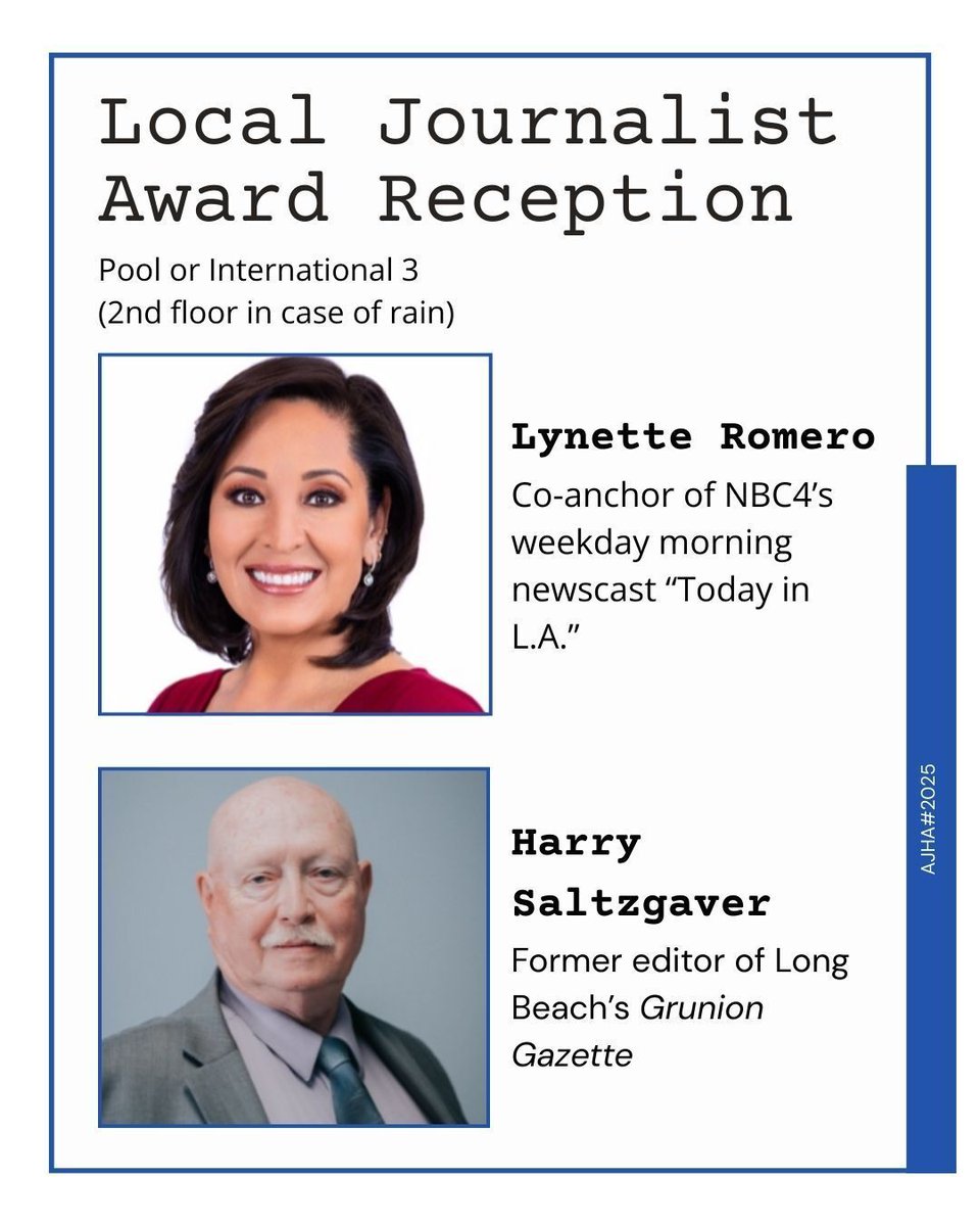 Meet us at the pool for our Local Journalist Award Reception honoring NBC4 “Today in LA” co-anchor <a href="/LynetteRomero/">Lynette Romero</a> and former editor of Long Beach’s <a href="/GrunionGazette/">Gazette Newspapers</a> Harry Saltzgaver!
