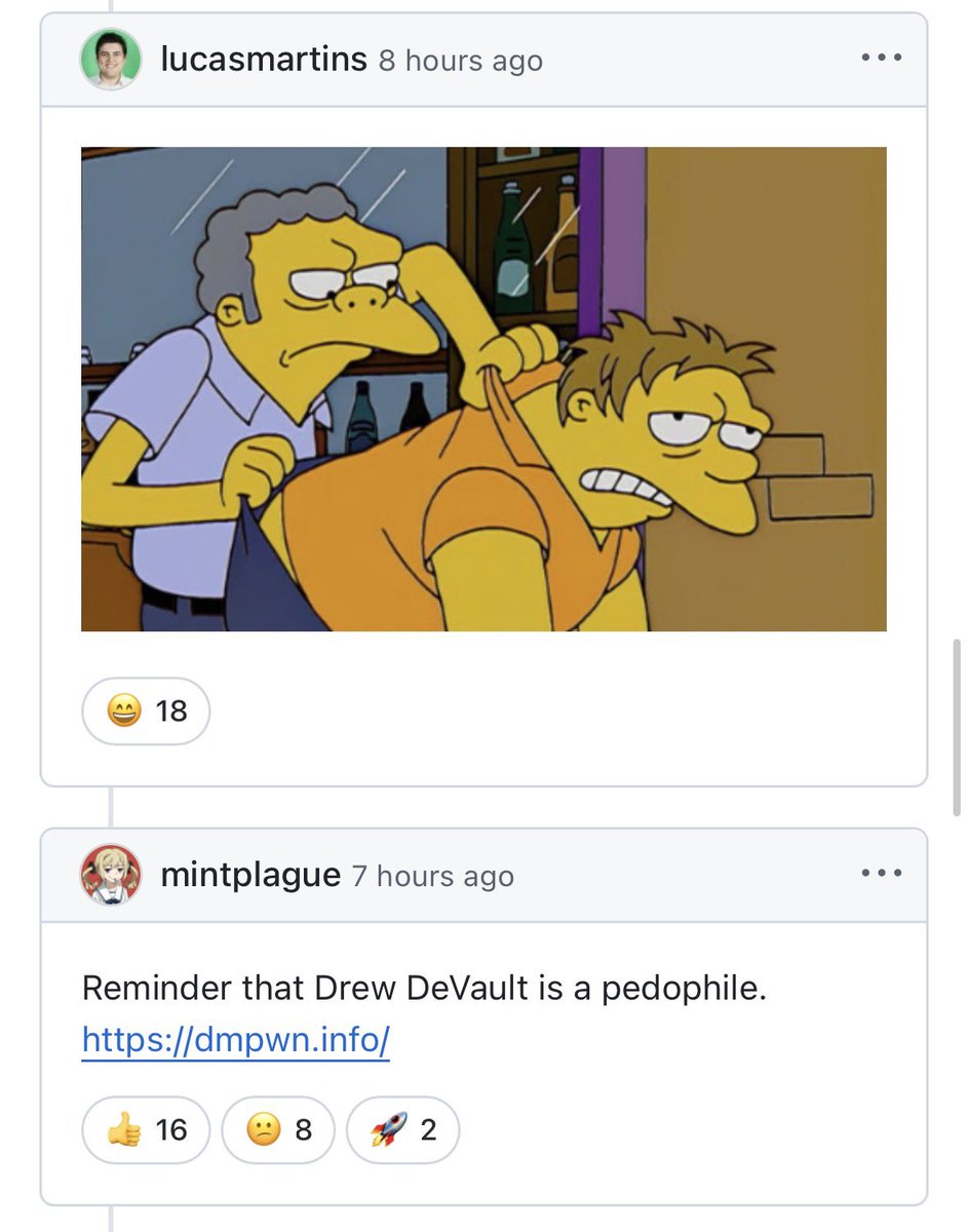LundukeJournal's tweet image. Drew DeVault — known for calls to sabotage government agencies, and for developing software to catalogue child pornography — created an issue on the Omarchy Linux GitHub:
“Have you considered adding a code of conduct for this project, and establishing processes for dealing with…