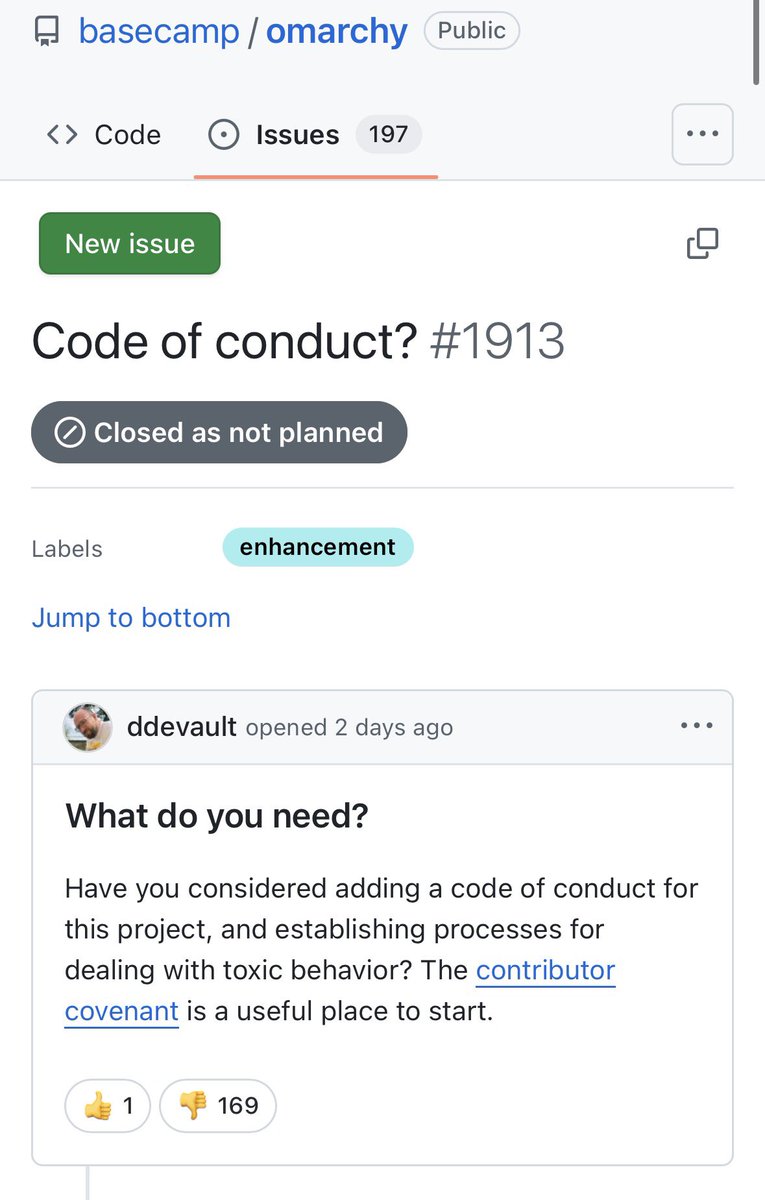 LundukeJournal's tweet image. Drew DeVault — known for calls to sabotage government agencies, and for developing software to catalogue child pornography — created an issue on the Omarchy Linux GitHub:
“Have you considered adding a code of conduct for this project, and establishing processes for dealing with…