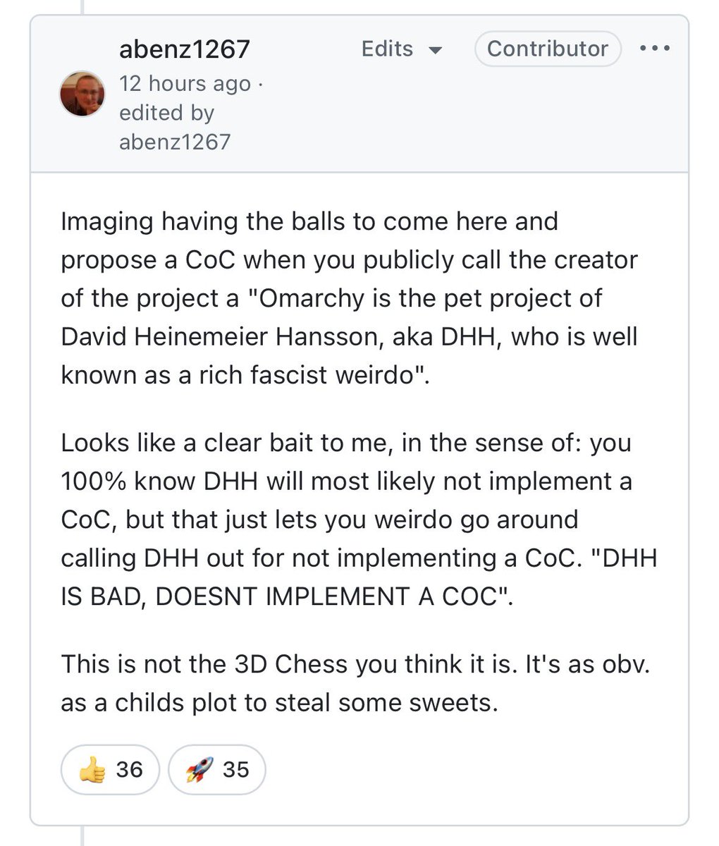 LundukeJournal's tweet image. Drew DeVault — known for calls to sabotage government agencies, and for developing software to catalogue child pornography — created an issue on the Omarchy Linux GitHub:
“Have you considered adding a code of conduct for this project, and establishing processes for dealing with…